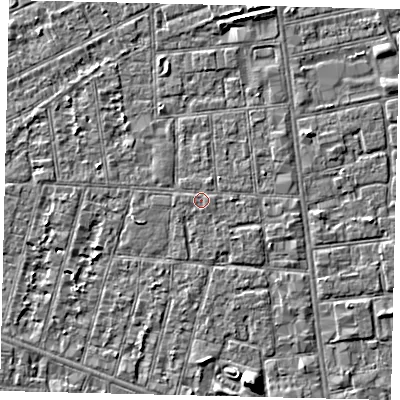 Shaded relief map of the ground around HU31SQ, computed from Environment Agency LiDAR. The ground here sits at about 2 m above sea level and falls 5 m across the surrounding 800 m. The ground contributing surface water to this point lies to the east-north-east.