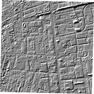 Shaded relief map of the ground around HU31SU, computed from Environment Agency LiDAR. The ground here sits at about 2 m above sea level and falls 3 m across the surrounding 800 m. Surface water reaching this point runs off ground lying to the east-north-east, 0.7 m higher.
