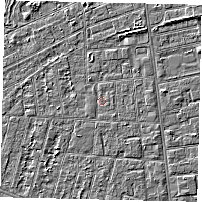 Shaded relief map of the ground around HU31TA, computed from Environment Agency LiDAR. The ground here sits at about 2 m above sea level and falls 3 m across the surrounding 800 m. Surface water reaching this point runs off ground lying to the south-east, 0.8 m higher.