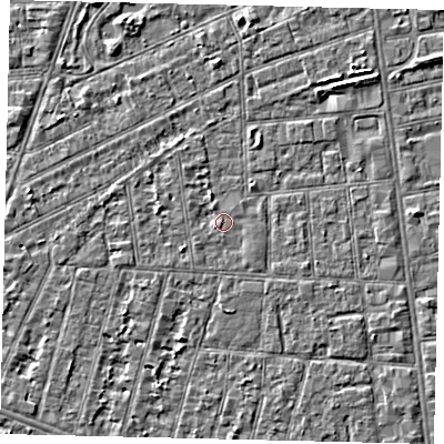 Shaded relief map of the ground around HU31TB, computed from Environment Agency LiDAR. The ground here sits at about 2 m above sea level and falls 3 m across the surrounding 800 m. Surface water reaching this point runs off ground lying to the south-east, 0.6 m higher.