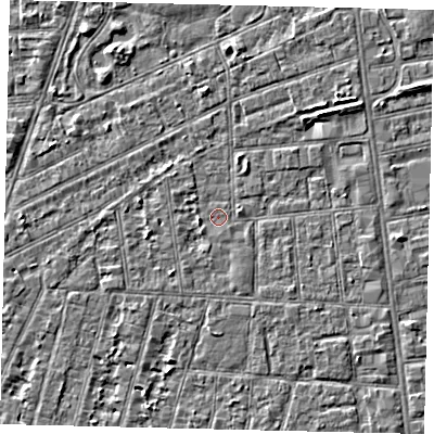 Shaded relief map of the ground around HU31TD, computed from Environment Agency LiDAR. The ground here sits at about 2 m above sea level and falls 3 m across the surrounding 800 m. Surface water reaching this point runs off ground lying to the north-east, 1.5 m higher.