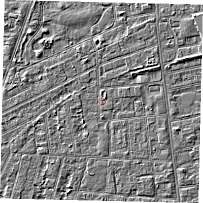 Shaded relief map of the ground around HU31TH, computed from Environment Agency LiDAR. The ground here sits at about 2 m above sea level and falls 3 m across the surrounding 800 m. Surface water reaching this point runs off ground lying to the east-south-east, 2.0 m higher.