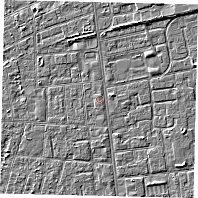 Shaded relief map of the ground around HU31TS, computed from Environment Agency LiDAR. The ground here sits at about 3 m above sea level and falls 3 m across the surrounding 800 m. Surface water reaching this point runs off ground lying to the south, 0.7 m higher.