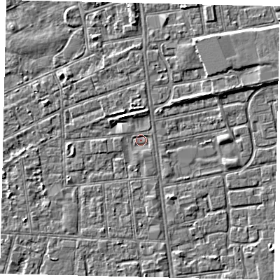 Shaded relief map of the ground around HU31TY, computed from Environment Agency LiDAR. The ground here sits at about 2 m above sea level and falls 3 m across the surrounding 800 m. Surface water reaching this point runs off ground lying to the south, 0.7 m higher.