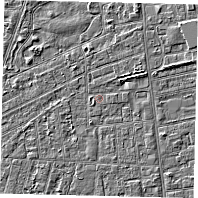 Shaded relief map of the ground around HU31UF, computed from Environment Agency LiDAR. The ground here sits at about 2 m above sea level and falls 3 m across the surrounding 800 m. Surface water reaching this point runs off ground lying to the north-east, 2.8 m higher.