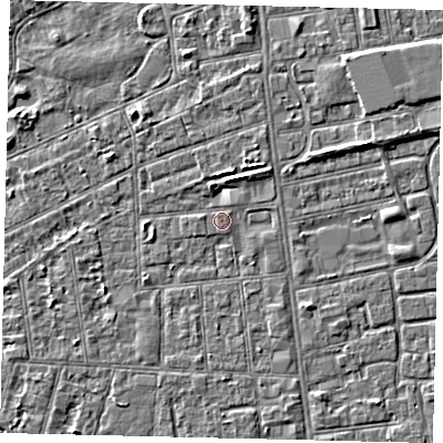 Shaded relief map of the ground around HU31UG, computed from Environment Agency LiDAR. The ground here sits at about 2 m above sea level and falls 3 m across the surrounding 800 m. Surface water reaching this point runs off ground lying to the north-east, 0.7 m higher.