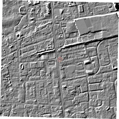Shaded relief map of the ground around HU31UP, computed from Environment Agency LiDAR. The ground here sits at about 2 m above sea level and falls 8 m across the surrounding 800 m. Surface water reaching this point runs off ground lying to the north, 0.9 m higher.