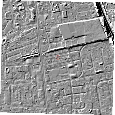 Shaded relief map of the ground around HU31UU, computed from Environment Agency LiDAR. The ground here sits at about 2 m above sea level and falls 11 m across the surrounding 800 m. Surface water reaching this point runs off ground lying to the north-north-east, 1.9 m higher.