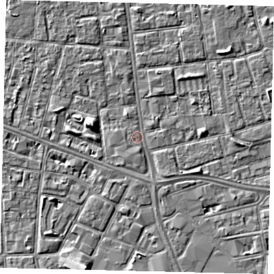 Shaded relief map of the ground around HU31XH, computed from Environment Agency LiDAR. The ground here sits at about 2 m above sea level and falls 5 m across the surrounding 800 m. Surface water reaching this point runs off ground lying to the east-south-east, 1.8 m higher.