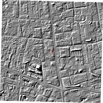 Shaded relief map of the ground around HU31XL, computed from Environment Agency LiDAR. The ground here sits at about 2 m above sea level and falls 5 m across the surrounding 800 m. Surface water reaching this point runs off ground lying to the south-west, 4.6 m higher.