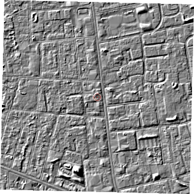 Shaded relief map of the ground around HU31XR, computed from Environment Agency LiDAR. The ground here sits at about 3 m above sea level and falls 5 m across the surrounding 800 m. Surface water reaching this point runs off ground lying to the north-north-west, 0.8 m higher.