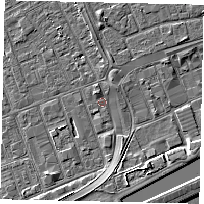 Shaded relief map of the ground around HU32AH, computed from Environment Agency LiDAR. The ground here sits at about 3 m above sea level and falls 9 m across the surrounding 800 m. Surface water reaching this point runs off ground lying to the north-west, 1.4 m higher.