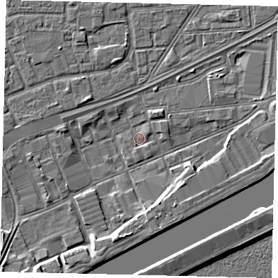 Shaded relief map of the ground around HU32DQ, computed from Environment Agency LiDAR. The ground here sits at about 2 m above sea level and falls 9 m across the surrounding 800 m. Surface water reaching this point runs off ground lying to the south-south-west, 5.1 m higher.