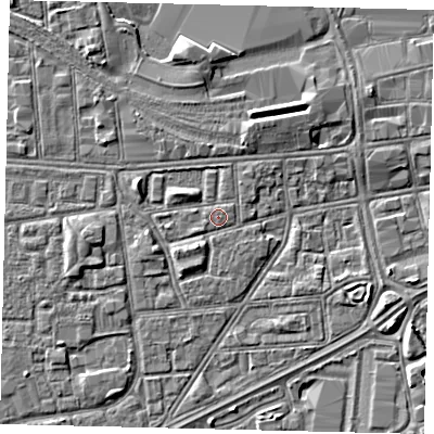 Shaded relief map of the ground around HU32EJ, computed from Environment Agency LiDAR. The ground here sits at about 3 m above sea level and falls 3 m across the surrounding 800 m. Surface water reaching this point runs off ground lying to the south-south-west, 0.6 m higher.