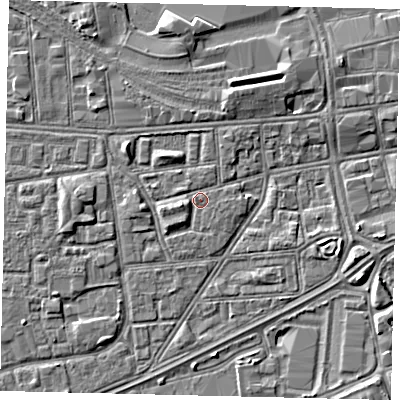 Shaded relief map of the ground around HU32EL, computed from Environment Agency LiDAR. The ground here sits at about 3 m above sea level and falls 3 m across the surrounding 800 m. Surface water reaching this point runs off ground lying to the west-south-west, 1.4 m higher.