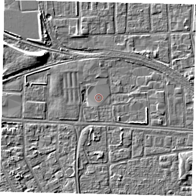 Shaded relief map of the ground around HU32JZ, computed from Environment Agency LiDAR. The ground here sits at about 3 m above sea level and falls 7 m across the surrounding 800 m. Surface water reaching this point runs off ground lying to the west-north-west, 1.7 m higher.