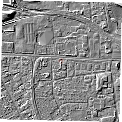 Shaded relief map of the ground around HU32PA, computed from Environment Agency LiDAR. The ground here sits at about 3 m above sea level and falls 6 m across the surrounding 800 m. Surface water reaching this point runs off ground lying to the south-south-west, 1.0 m higher.