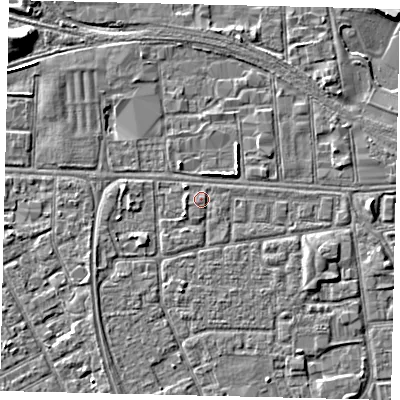 Shaded relief map of the ground around HU32PB, computed from Environment Agency LiDAR. The ground here sits at about 3 m above sea level and falls 6 m across the surrounding 800 m. Surface water reaching this point runs off ground lying to the south-west, 1.1 m higher.
