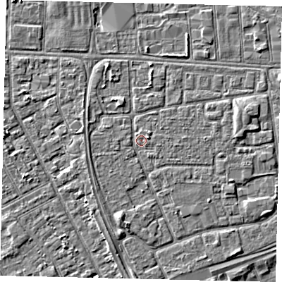 Shaded relief map of the ground around HU32PD, computed from Environment Agency LiDAR. The ground here sits at about 3 m above sea level and falls 3 m across the surrounding 800 m. Surface water reaching this point runs off ground lying to the east-south-east, 0.5 m higher.