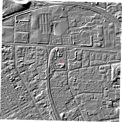 Shaded relief map of the ground around HU32PE, computed from Environment Agency LiDAR. The ground here sits at about 3 m above sea level and falls 6 m across the surrounding 800 m. Surface water reaching this point runs off ground lying to the north-north-west, 1.3 m higher.