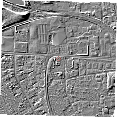 Shaded relief map of the ground around HU32PG, computed from Environment Agency LiDAR. The ground here sits at about 3 m above sea level and falls 6 m across the surrounding 800 m. Surface water reaching this point runs off ground lying to the south-south-east, 1.4 m higher.
