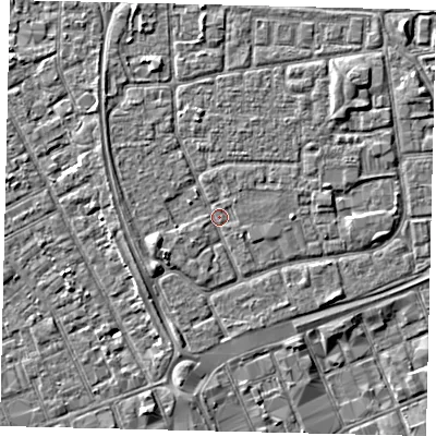 Shaded relief map of the ground around HU32PJ, computed from Environment Agency LiDAR. The ground here sits at about 3 m above sea level and falls 3 m across the surrounding 800 m. Surface water reaching this point runs off ground lying to the west-south-west, 1.7 m higher.