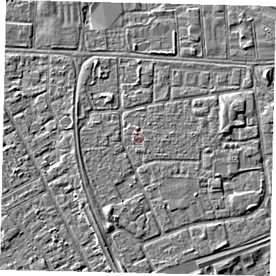 Shaded relief map of the ground around HU32PP, computed from Environment Agency LiDAR. The ground here sits at about 3 m above sea level and falls 3 m across the surrounding 800 m. The ground contributing surface water to this point lies to the west-south-west.