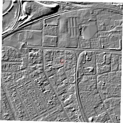 Shaded relief map of the ground around HU32PQ, computed from Environment Agency LiDAR. The ground here sits at about 3 m above sea level and falls 7 m across the surrounding 800 m. Surface water reaching this point runs off ground lying to the south-east, 0.6 m higher.