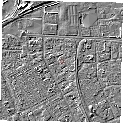 Shaded relief map of the ground around HU32PR, computed from Environment Agency LiDAR. The ground here sits at about 3 m above sea level and falls 6 m across the surrounding 800 m. Surface water reaching this point runs off ground lying to the east, 0.8 m higher.