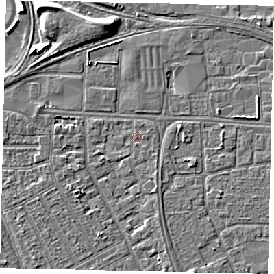 Shaded relief map of the ground around HU32PU, computed from Environment Agency LiDAR. The ground here sits at about 3 m above sea level and falls 7 m across the surrounding 800 m. Surface water reaching this point runs off ground lying to the south-south-east, 0.8 m higher.
