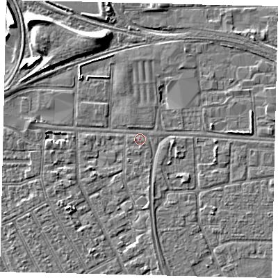 Shaded relief map of the ground around HU32PW, computed from Environment Agency LiDAR. The ground here sits at about 3 m above sea level and falls 7 m across the surrounding 800 m. Surface water reaching this point runs off ground lying to the south, 0.6 m higher.