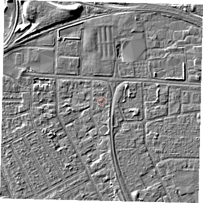 Shaded relief map of the ground around HU32PY, computed from Environment Agency LiDAR. The ground here sits at about 3 m above sea level and falls 7 m across the surrounding 800 m. Surface water reaching this point runs off ground lying to the south-south-west, 0.5 m higher.