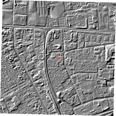 Shaded relief map of the ground around HU32QA, computed from Environment Agency LiDAR. The ground here sits at about 3 m above sea level and falls 3 m across the surrounding 800 m. Surface water reaching this point runs off ground lying to the west-north-west, 0.6 m higher.