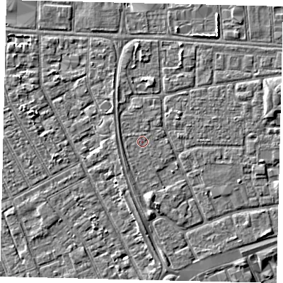 Shaded relief map of the ground around HU32QG, computed from Environment Agency LiDAR. The ground here sits at about 3 m above sea level and falls 3 m across the surrounding 800 m. Surface water reaching this point runs off ground lying to the west, 0.7 m higher.