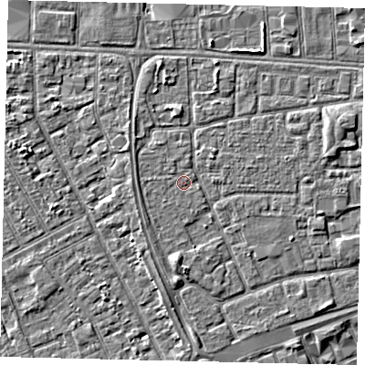 Shaded relief map of the ground around HU32QH, computed from Environment Agency LiDAR. The ground here sits at about 3 m above sea level and falls 3 m across the surrounding 800 m. Surface water reaching this point runs off ground lying to the west, 0.8 m higher.