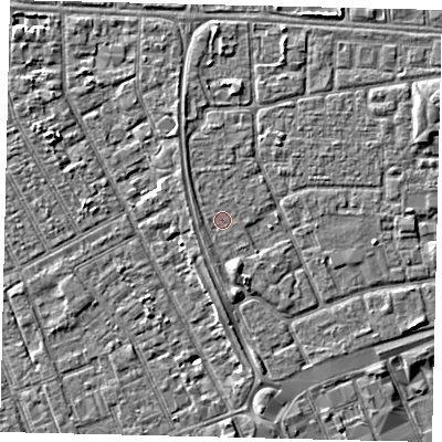Shaded relief map of the ground around HU32QJ, computed from Environment Agency LiDAR. The ground here sits at about 3 m above sea level and falls 3 m across the surrounding 800 m. Surface water reaching this point runs off ground lying to the south-south-west, 0.9 m higher.