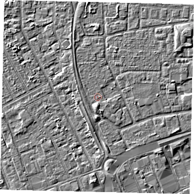 Shaded relief map of the ground around HU32QN, computed from Environment Agency LiDAR. The ground here sits at about 3 m above sea level and falls 3 m across the surrounding 800 m. Surface water reaching this point runs off ground lying to the south, 1.3 m higher.