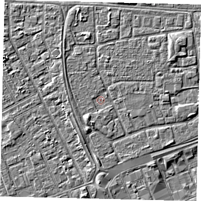 Shaded relief map of the ground around HU32QP, computed from Environment Agency LiDAR. The ground here sits at about 3 m above sea level and falls 3 m across the surrounding 800 m. Surface water reaching this point runs off ground lying to the south-west, 1.6 m higher.