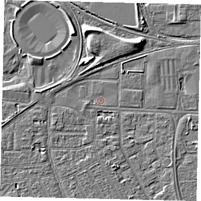 Shaded relief map of the ground around HU32RS, computed from Environment Agency LiDAR. The ground here sits at about 2 m above sea level and falls 8 m across the surrounding 800 m. Surface water reaching this point runs off ground lying to the north-east, 1.7 m higher.
