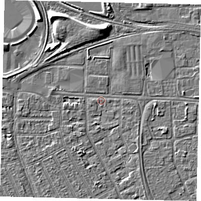 Shaded relief map of the ground around HU32SE, computed from Environment Agency LiDAR. The ground here sits at about 3 m above sea level and falls 7 m across the surrounding 800 m. Surface water reaching this point runs off ground lying to the north, 1.5 m higher.