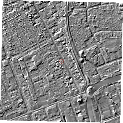 Shaded relief map of the ground around HU32SF, computed from Environment Agency LiDAR. The ground here sits at about 2 m above sea level and falls 3 m across the surrounding 800 m. Surface water reaching this point runs off ground lying to the south-south-east, 2.5 m higher.