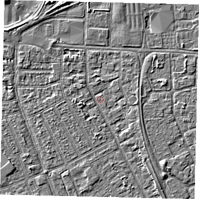 Shaded relief map of the ground around HU32SG, computed from Environment Agency LiDAR. The ground here sits at about 2 m above sea level and falls 6 m across the surrounding 800 m. Surface water reaching this point runs off ground lying to the west-south-west, 1.8 m higher.