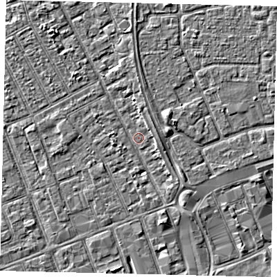 Shaded relief map of the ground around HU32SJ, computed from Environment Agency LiDAR. The ground here sits at about 3 m above sea level and falls 3 m across the surrounding 800 m. Surface water reaching this point runs off ground lying to the south-south-east, 2.5 m higher.