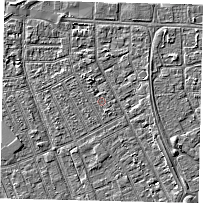 Shaded relief map of the ground around HU32SP, computed from Environment Agency LiDAR. The ground here sits at about 3 m above sea level and falls 3 m across the surrounding 800 m. Surface water reaching this point runs off ground lying to the south-south-east, 0.8 m higher.
