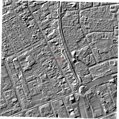 Shaded relief map of the ground around HU32SW, computed from Environment Agency LiDAR. The ground here sits at about 2 m above sea level and falls 3 m across the surrounding 800 m. Surface water reaching this point runs off ground lying to the south-south-east, 2.5 m higher.