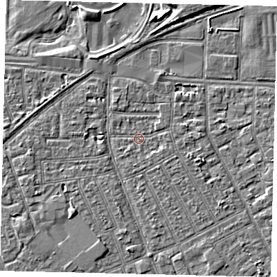 Shaded relief map of the ground around HU32TG, computed from Environment Agency LiDAR. The ground here sits at about 2 m above sea level and falls 6 m across the surrounding 800 m. Surface water reaching this point runs off ground lying to the east, 0.9 m higher.