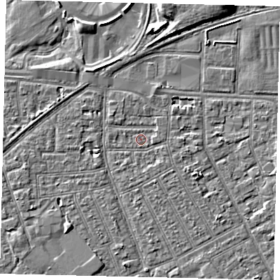 Shaded relief map of the ground around HU32TH, computed from Environment Agency LiDAR. The ground here sits at about 2 m above sea level and falls 6 m across the surrounding 800 m. Surface water reaching this point runs off ground lying to the east-south-east, 0.9 m higher.