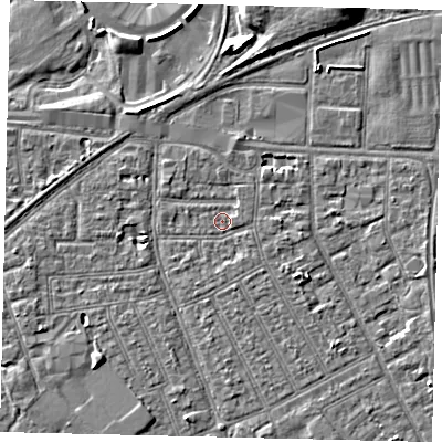 Shaded relief map of the ground around HU32TJ, computed from Environment Agency LiDAR. The ground here sits at about 2 m above sea level and falls 6 m across the surrounding 800 m. Surface water reaching this point runs off ground lying to the east, 0.7 m higher.