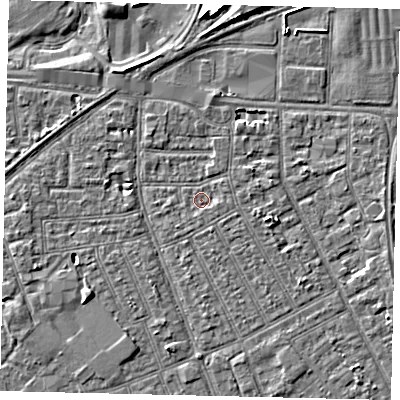 Shaded relief map of the ground around HU32TL, computed from Environment Agency LiDAR. The ground here sits at about 2 m above sea level and falls 6 m across the surrounding 800 m. Surface water reaching this point runs off ground lying to the north-east, 0.9 m higher.