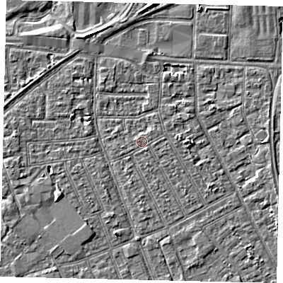 Shaded relief map of the ground around HU32TT, computed from Environment Agency LiDAR. The ground here sits at about 3 m above sea level and falls 3 m across the surrounding 800 m. Surface water reaching this point runs off ground lying to the north-east, 0.5 m higher.